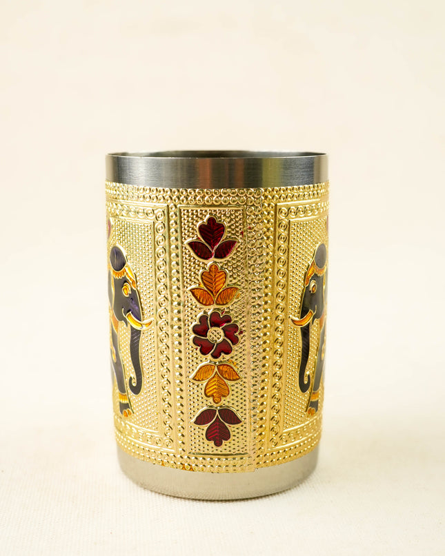 Meenakari Elephant Design Glass - 3 inch - WBG2183