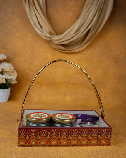 Deepavali: Tray with Set of 2 Glass Jar, 100Gms Cashew, Almond & German Silver Ganesha - WDC0009
