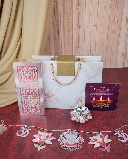 Deepavali: Gift Box with Metal Box, Flower Diya & Lotus Ganesha Thoran - WDC0013