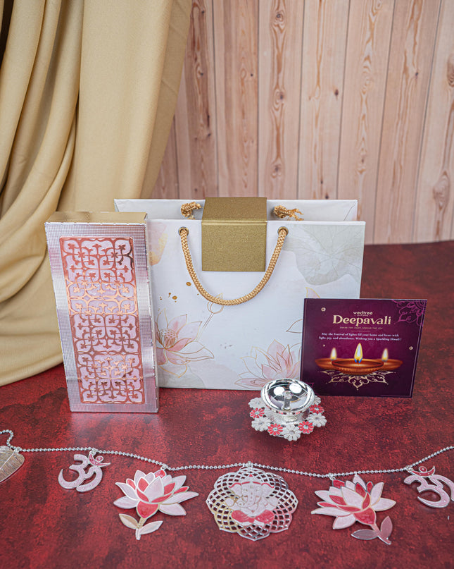 Deepavali: Gift Box with Metal Box, Flower Diya & Lotus Ganesha Thoran - WDC0013