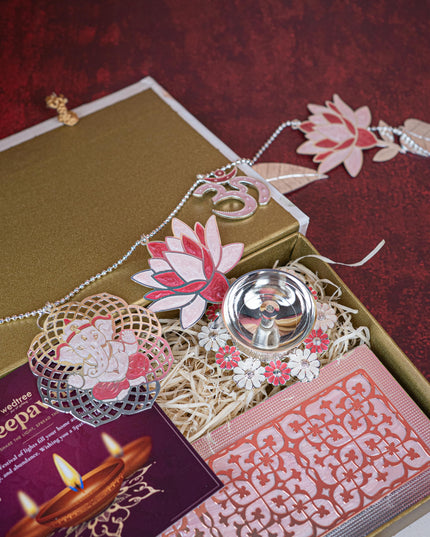 Deepavali: Gift Box with Metal Box, Flower Diya & Lotus Ganesha Thoran - WDC0013