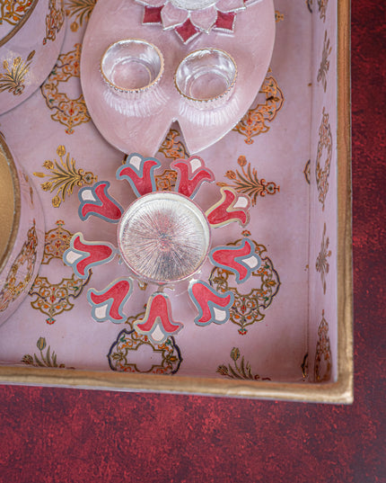 Deepavali: Digital Printed 2 Bowl with Tray, Designer Diya, Ganesha Kumkum Holder & Dry Fruits - WDC0015