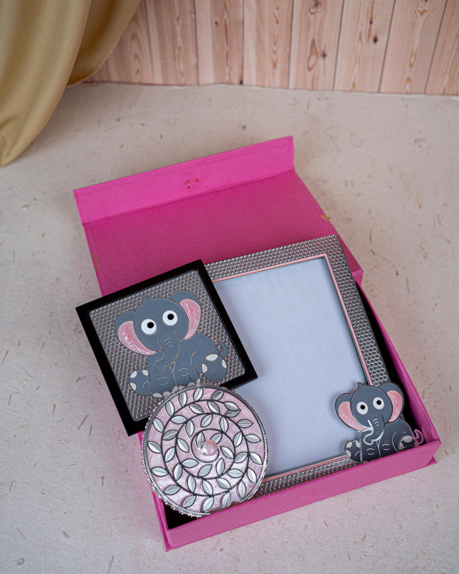 Deepavali: Box with Elephant Design Photo Frame with Coaster & Mug Lid - WDC0016