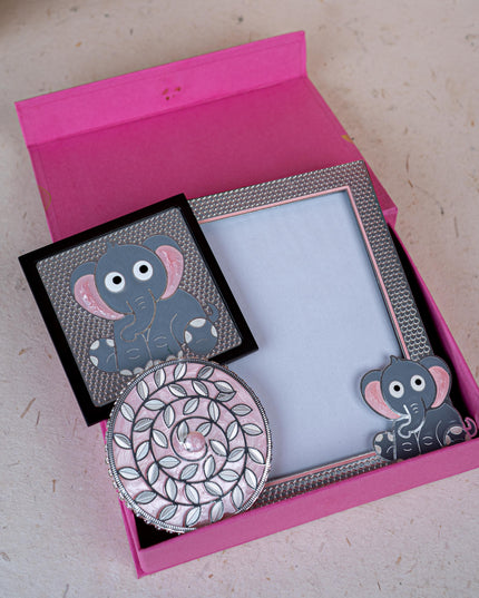 Deepavali: Box with Elephant Design Photo Frame with Coaster & Mug Lid - WDC0016