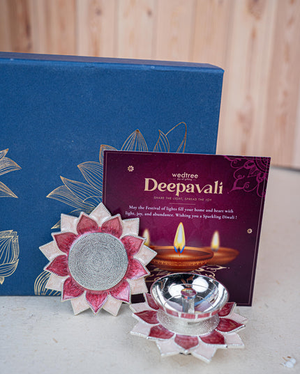 Deepavali: Box with Designer Coaster, Floral Coaster & Diya - WDC0018