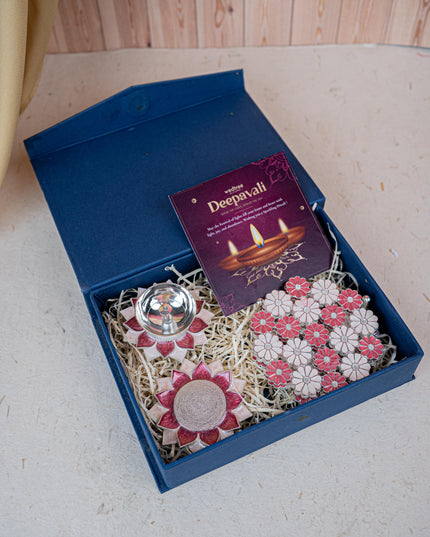 Deepavali: Box with Designer Coaster, Floral Coaster & Diya - WDC0018