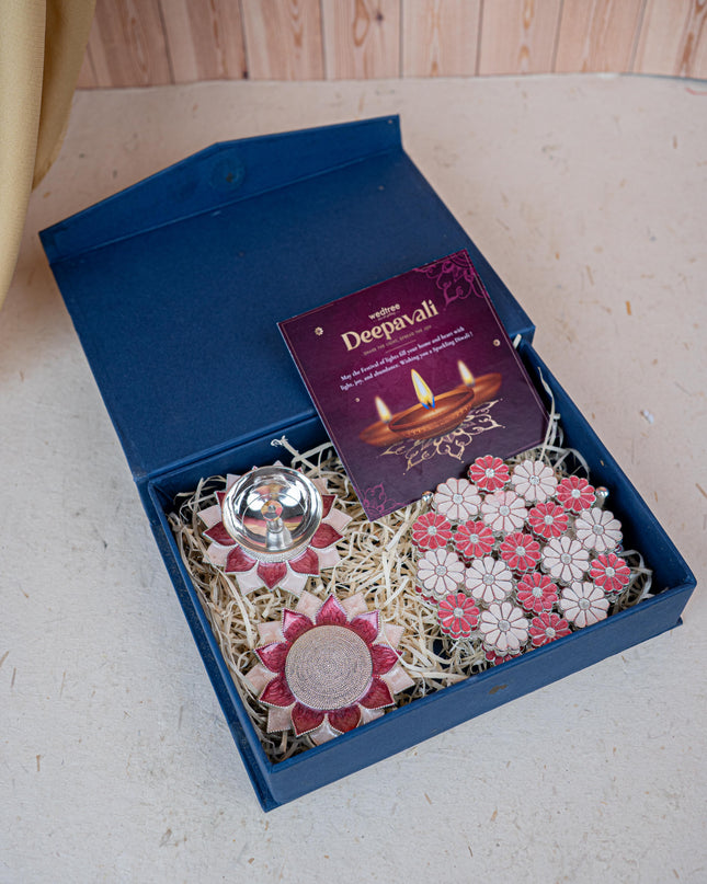 Deepavali: Box with Designer Coaster, Floral Coaster & Diya - WDC0018