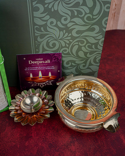 Deepavali: Box with Brass Urli, Flower Diya with Diffuser Oil - WDC0019