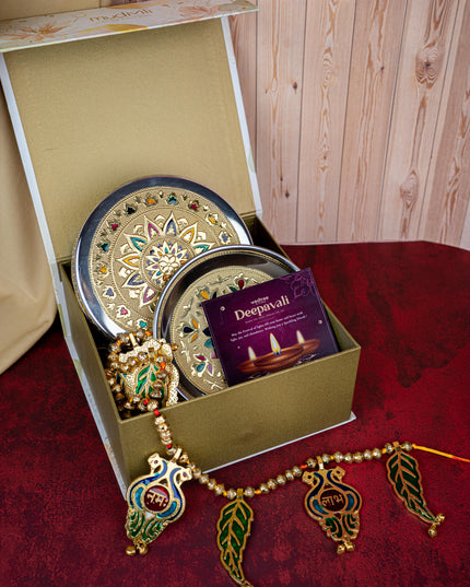Deepavali: Box with Meenakari Poori Box, Thoran & Plate - WDC0020