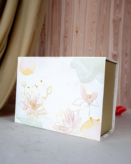 Deepavali: Box with Decorative Metal T-light Holder, 7 Chakra Scented Candle & Natural Fragrance Jute String Bag - WDC0021