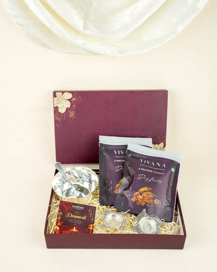 Deepavali: Box with Swastik Diya, Twister Diya & Dry Fruits - WDC0025