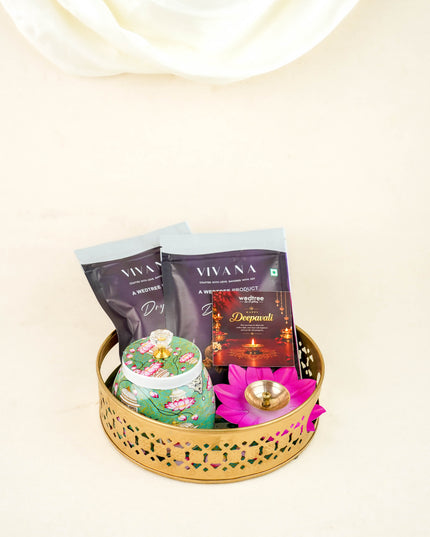 Deepavali: Trousseau Packing Mugal Theme Dry Fruit Jar with Diya & Dry Fruit - WDC0030