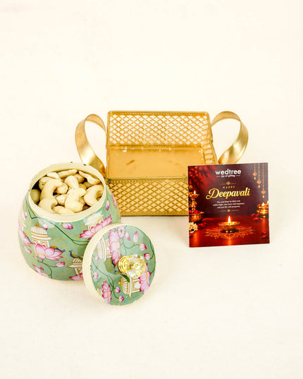 Deepavali: Trousseau Packing Tray with Dry Fruit Jar & Dry Fruit - WDC0034