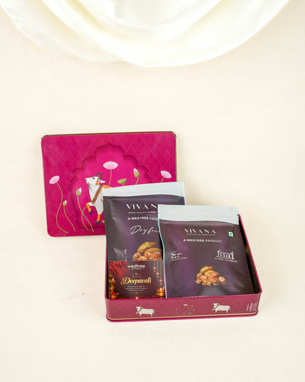 Deepavali: Trousseau Packing Tray with Pichwai Box & Dry Fruit - WDC0035