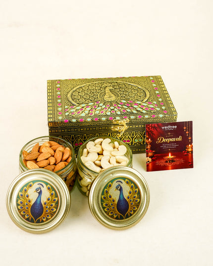 Deepavali: Oxidized Peacock Design with 2 Jar & Dry Fruits - WDC0047