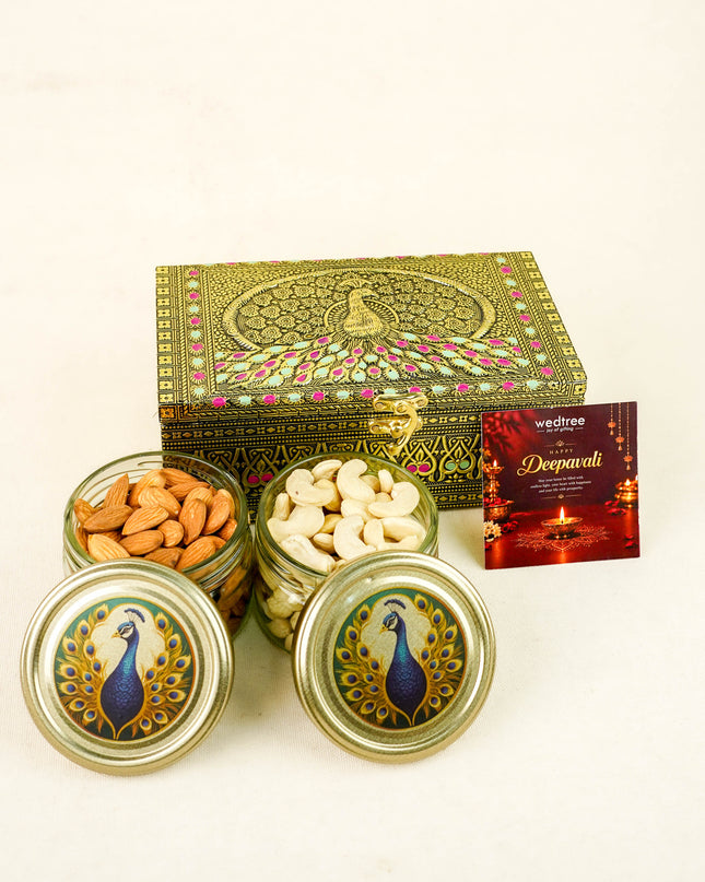 Deepavali: Oxidized Peacock Design with 2 Jar & Dry Fruits - WDC0047