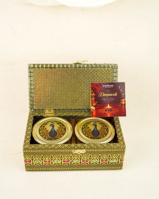 Deepavali: Oxidized Peacock Design with 2 Jar & Dry Fruits - WDC0047