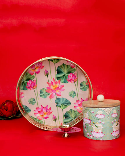 Deepavali: Pichwai Tray with Diya & Pichwai Jar - WDC0004