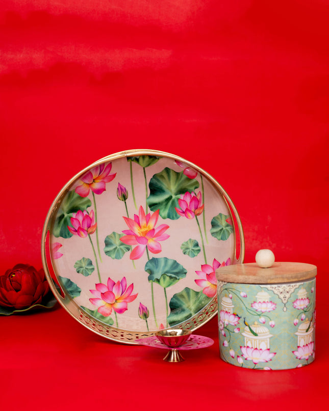 Deepavali: Pichwai Tray with Diya & Pichwai Jar - WDC0004