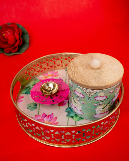 Deepavali: Pichwai Tray with Diya & Pichwai Jar - WDC0004