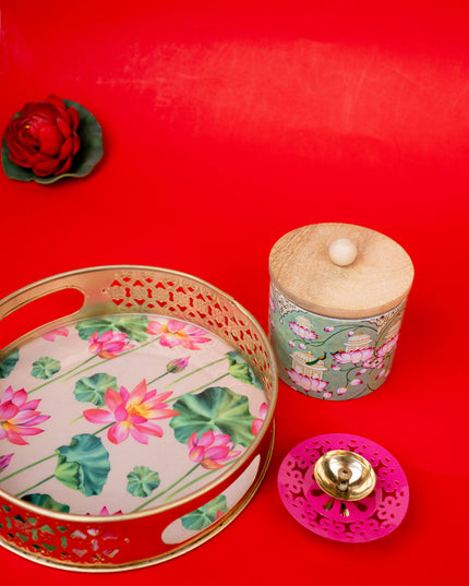 Deepavali: Pichwai Tray with Diya & Pichwai Jar - WDC0004