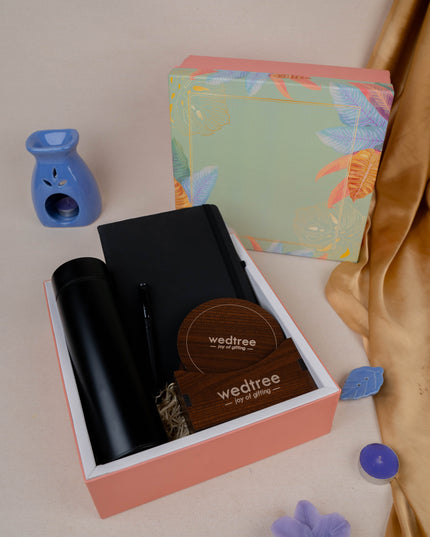 Deepavali: Mudivili Box with Flask & Diary with Pen Set & Tea Coaster - WDC0008