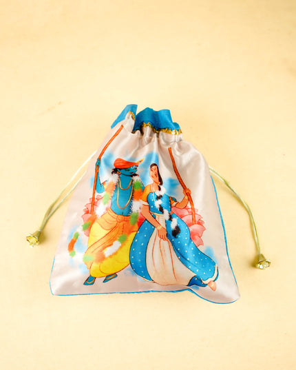 Combo: Mural Tin with Radhakrishna Haldi Kumkum & String Bag - WGC0118