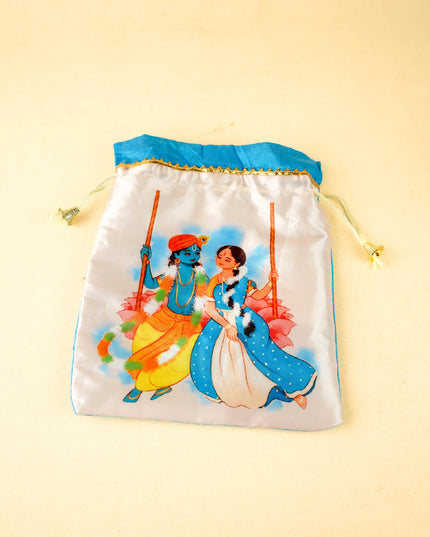 Combo: Mural Tin with Radhakrishna Haldi Kumkum & String Bag - WGC0118