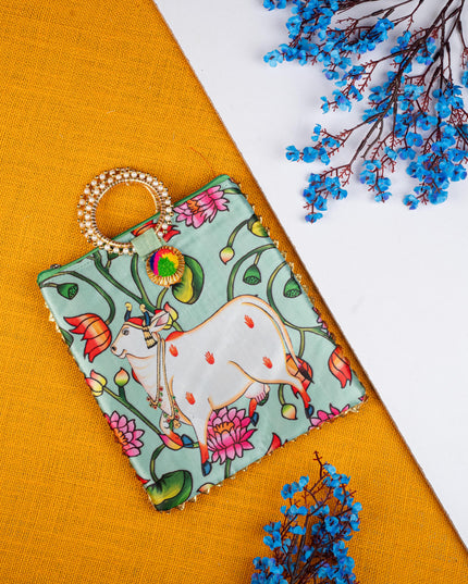 Navratri Combo: Pichwai Digtial Printed Handbag With Meenakari Glass & Manjal Kumkum - WGC0085