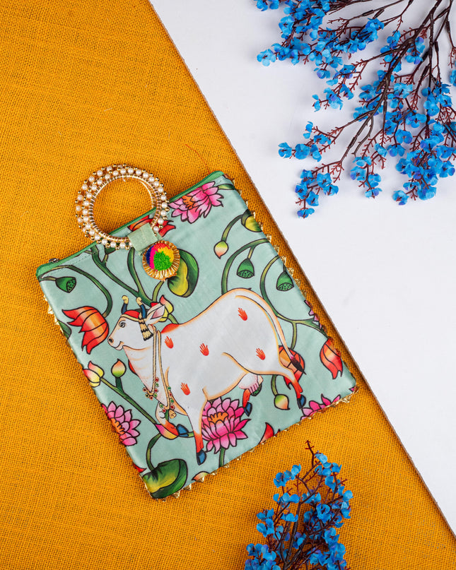 Navratri Combo: Pichwai Digtial Printed Handbag With Meenakari Glass & Manjal Kumkum - WGC0085