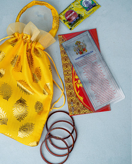 Navaratri Combo - Potli Bag with Hanuman Chalisa Shloka Card & Manjal Kumkum Bangle - WGC0090