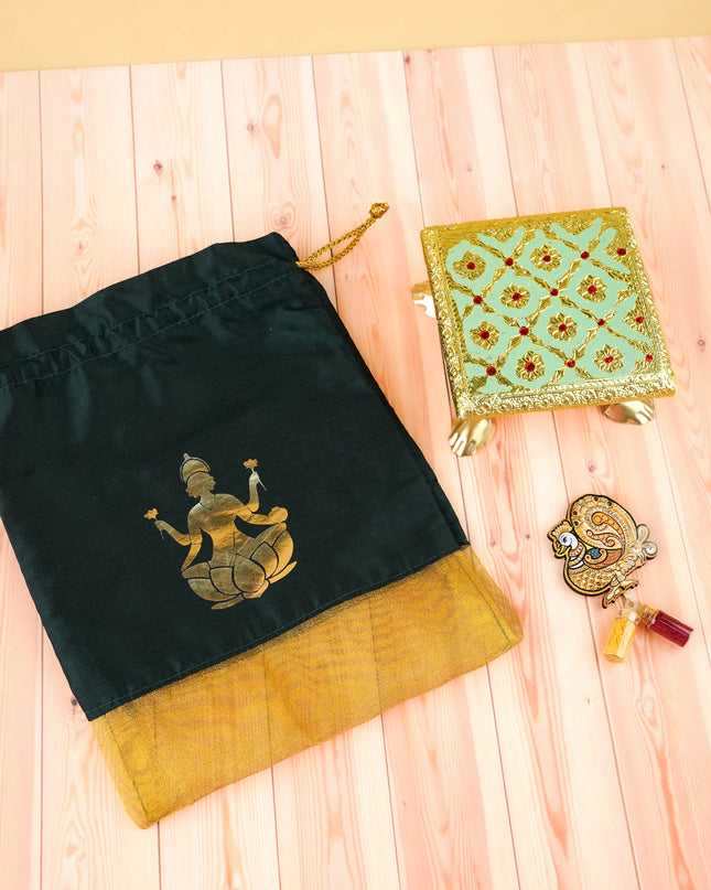 Combo - Meenakari Manai, Annapakshi Haldi Kumkum with Lakshmi String Bag - WGC0096