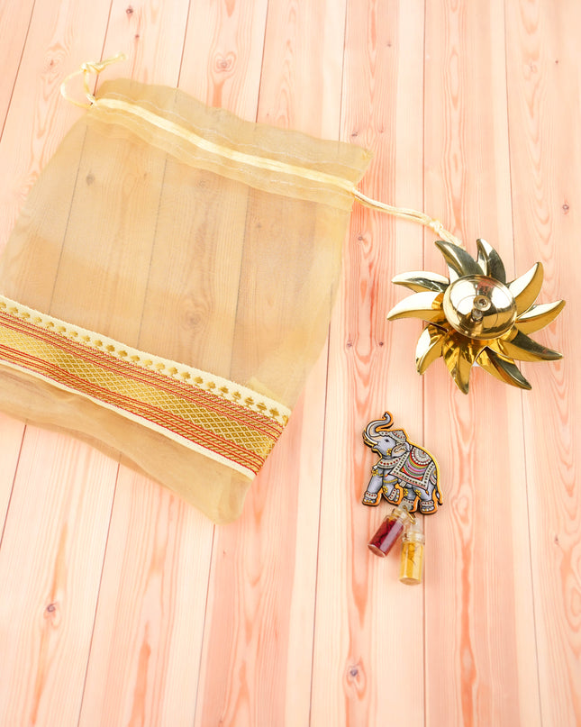 Combo: Diya, Elephant Haldi Kumkum with String Bag - WGC0097
