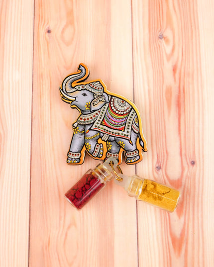 Combo: Diya, Elephant Haldi Kumkum with String Bag - WGC0097