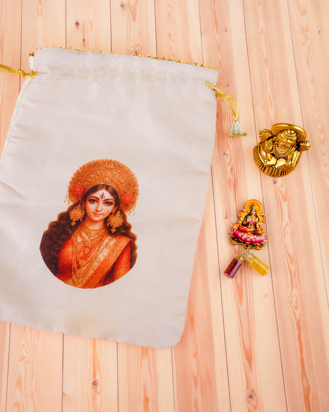 Combo: Lakshmi Idol, Lakshmi Haldi Kumkum with Lakshmi String Bag - WGC0102