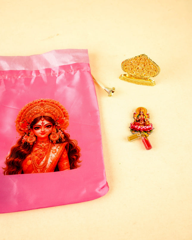 Combo: Lakshmi Idol, Lakshmi Haldi Kumkum with Lakshmi String Bag - WGC0102