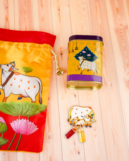 Combo: Pichwai Tin, Haldi Kumkum with Pichwai String Bag - WGC0104