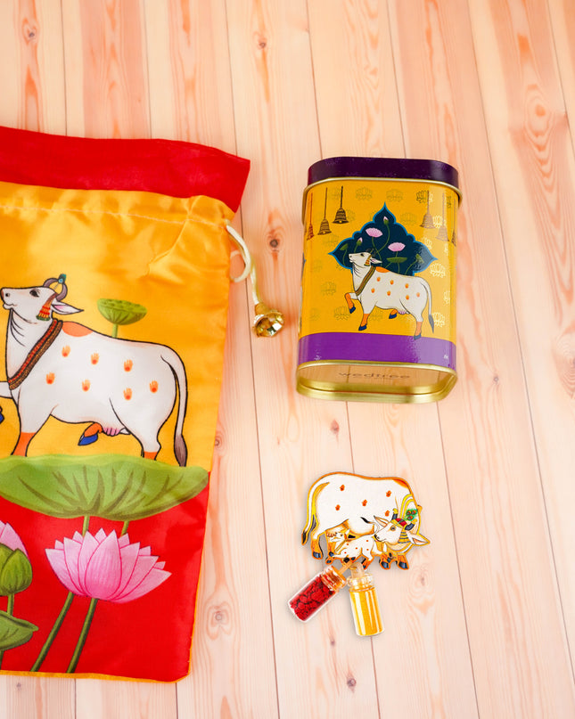 Combo: Pichwai Tin, Haldi Kumkum with Pichwai String Bag - WGC0104