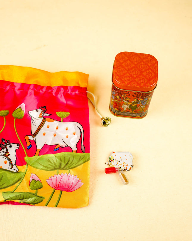 Combo: Pichwai Tin, Haldi Kumkum with Pichwai String Bag - WGC0104
