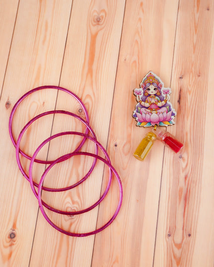 Combo: Designer Haldi Purse, Lakshmi Fridge Magnet with Lakshmi String Bag - WGC0105