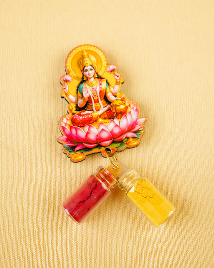 Combo: Kanjivaram Temple Border Tin, Murti Lakshmi, Lakshmi Haldi Kumkum & Set of 5 Cones - WGC0109