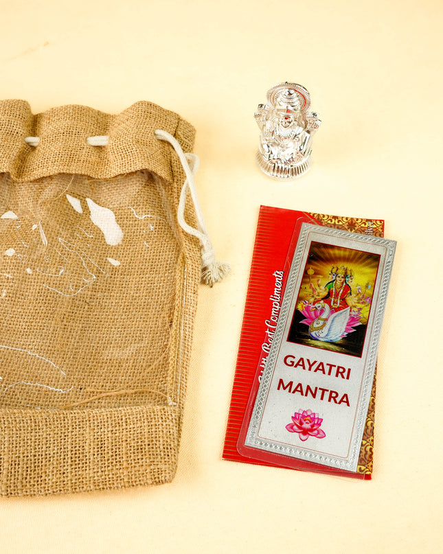 Combo: Jute Bag with Gayatri Mantra Shloka Card & Lakshmi Murti - WGC0112