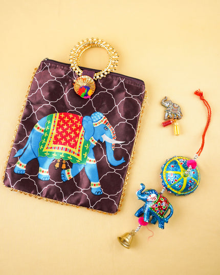 Combo: Digital Printed Handbag with Elephant Thoran & Elephant Haldi Kumkum - WGC0113