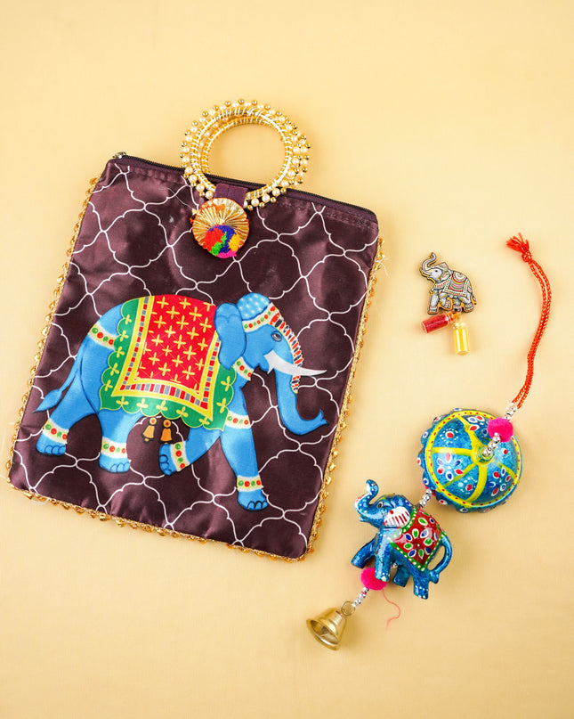 Combo: Digital Printed Handbag with Elephant Thoran & Elephant Haldi Kumkum - WGC0113