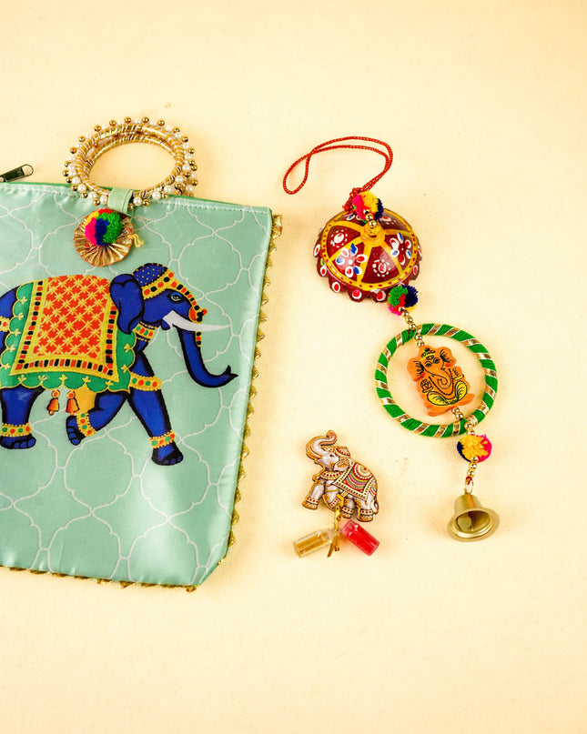 Combo: Digital Printed Handbag with Elephant Thoran & Elephant Haldi Kumkum - WGC0113