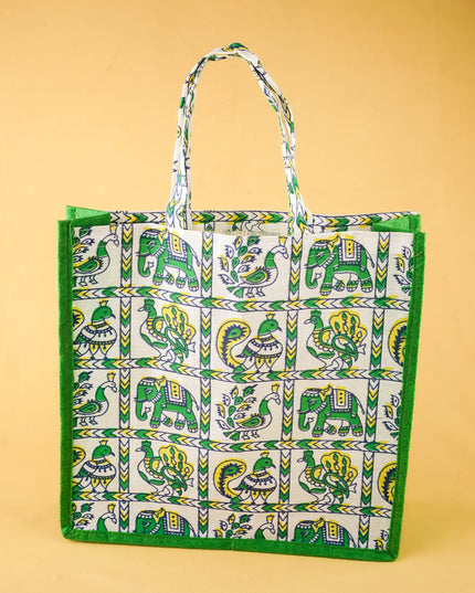 Combo: Juco Elephant Print Bag with Lakshmi Haldi Kumkum & Floral Plate - WGC0116