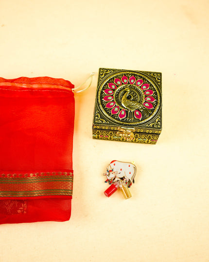 Combo: String Bag, Peacock Dry Fruit Box & Cow Haldi Kumkum - WGC0116