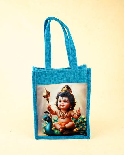Combo: Baby Murugar Jute Bag with Dry Fruit Box, Murugan Vel & Haldi Kumkum - WGC0117
