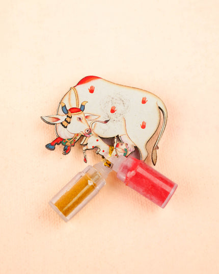 Combo: Pichwai String Bag with 2 Cup Kumkum Holder & Cow Haldi Kumkum - WGC0134