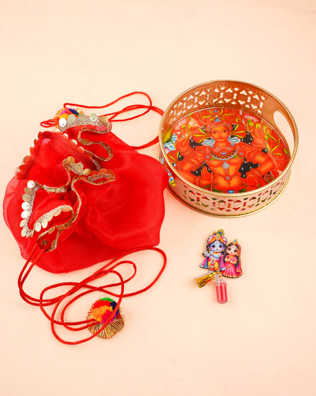 Combo: Mural Tray with Radhakrishna Haldi Kumkum & Tissue Potli - WGC0136